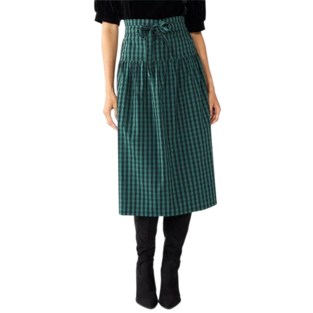 NWT Draper‎ James Green Black Checkered Paperbag Waist Skirt Large
